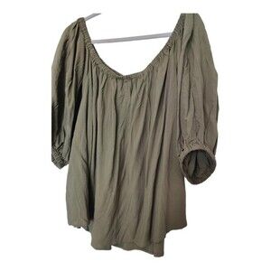 NWT Eloquii Green Slouchy  off shoulder Relaxed Fit Puff Sleeve Blouse size 20